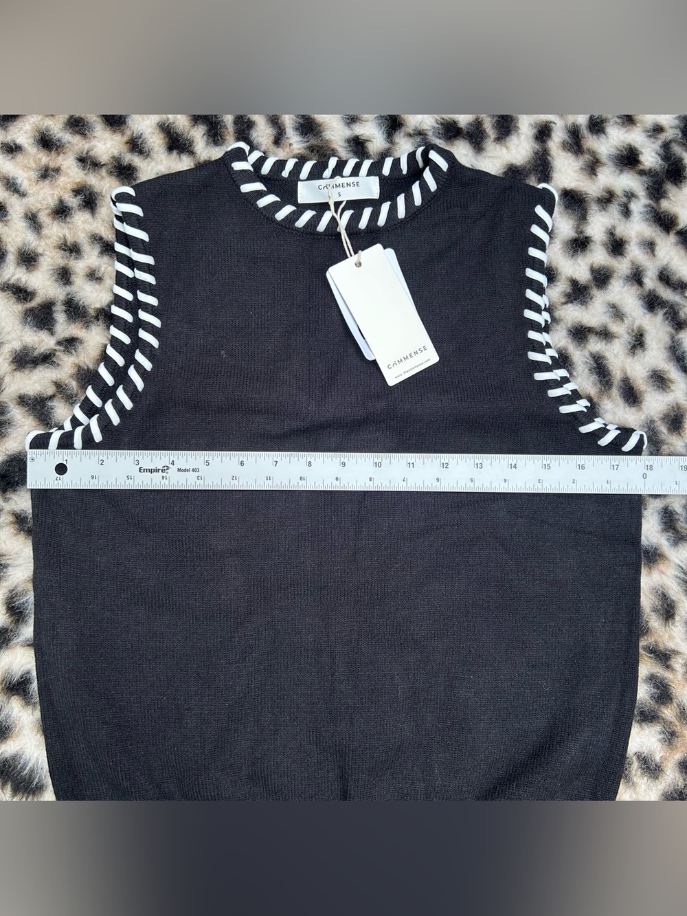 Commense Contrast Trim Black Knit Mini Skirt Set S NWT - Picture 6 of 7